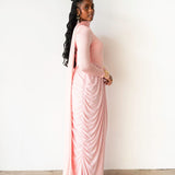 Luvie Long Sleeve Maxi Dress with Scarf in Baby Pink