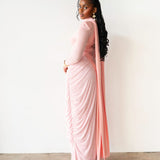 Luvie Long Sleeve Maxi Dress with Scarf in Baby Pink