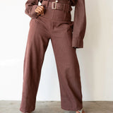 Statement High Waist Corset Barrel Jeans in Maroon
