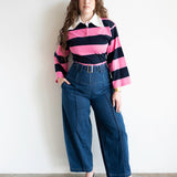 Onila Rugby Polo Top in Pink and Navy Blue