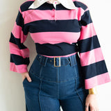 Onila Rugby Polo Top in Pink and Navy Blue
