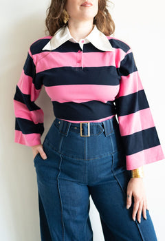 Onila Rugby Polo Top in Pink and Navy Blue