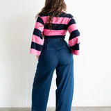 Onila Rugby Polo Top in Pink and Navy Blue
