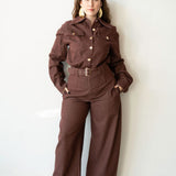 Statement High Waist Corset Barrel Jeans in Maroon