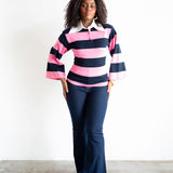Onila Rugby Polo Top in Pink and Navy Blue