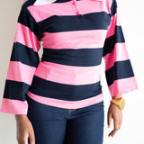 Onila Rugby Polo Top in Pink and Navy Blue