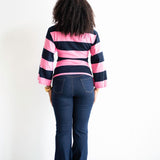 Onila Rugby Polo Top in Pink and Navy Blue