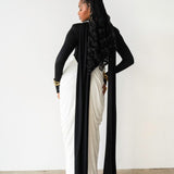 Luvie Long Sleeve Maxi Dress with Scarf in Black and White