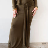 Mila Draped Maxi Skirt in Olive Green