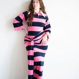 Onila Rugby Polo Maxi Dress in Pink and Navy Blue