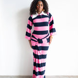 Onila Rugby Polo Maxi Dress in Pink and Navy Blue