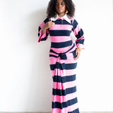Onila Rugby Polo Maxi Dress in Pink and Navy Blue