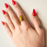 Wu Tiger Stone Gold Ring Brown