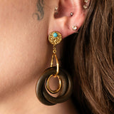 Zora Turquoise, Wood & Gold Earrings