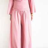 Ola Pinstripe Ruched High Waist Drawstring Hem Pants in Pink
