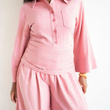 Ola Pinstripe Full Sleeve Top in Pink