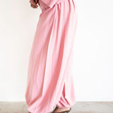 Ola Pinstripe Ruched High Waist Drawstring Hem Pants in Pink