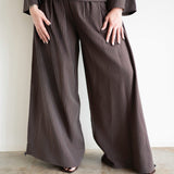 Ola Pinstripe Ruched High Waist Drawstring Hem Pants in Chocolate Brown