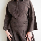 Ola Pinstripe Full Sleeve Top in Chocolate Brown