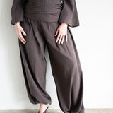 Ola Pinstripe Ruched High Waist Drawstring Hem Pants in Chocolate Brown