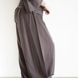 Ola Pinstripe Ruched High Waist Drawstring Hem Pants in Chocolate Brown