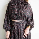 Mali Long Sleeve Bubble Cropped Top and Bubble Skirt Set in Leopard