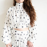 Mali Long Sleeve Bubble Cropped Top and Bubble Skirt Set in Polka Dot