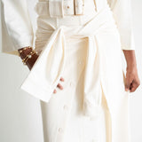 Inayah Asymmetrical Button Skirt with Ties Ivory
