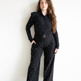 Damu Long Sleeve Collared Top with Gold Beads
