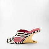 Abila Pony Hair Thong Wedge Sandal with Gold Heel in Zebra Print