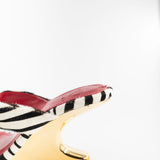 Abila Pony Hair Thong Wedge Sandal with Gold Heel in Zebra Print