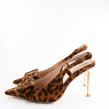 Nimr Belt Slingback Pumps in Leopard