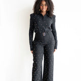 Damu Long Sleeve Collared Top with Gold Beads