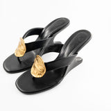 Zari Thong Wedge Sandal in Black and Gold
