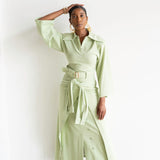 Inayah Asymmetrical Button Skirt with Ties Sage Green
