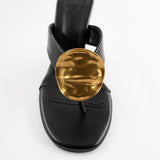 Zari Thong Wedge Sandal in Black and Gold