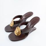 Zari Thong Wedge Sandal in Brown and Gold