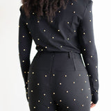 Damu Long Sleeve Collared Top with Gold Beads