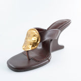 Zari Thong Wedge Sandal in Brown and Gold