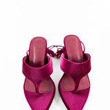 Raina Velvet Lace Up Sandal with Gold Heel in Plum