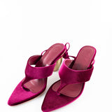 Raina Velvet Lace Up Sandal with Gold Heel in Plum