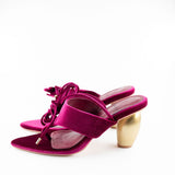 Raina Velvet Lace Up Sandal with Gold Heel in Plum