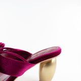 Raina Velvet Lace Up Sandal with Gold Heel in Plum