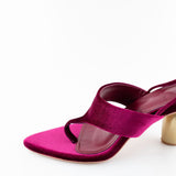 Raina Velvet Lace Up Sandal with Gold Heel in Plum