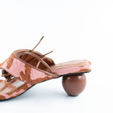 Malu Pony Hair Lace Up Thong Sandal with Ball Heel in Cow Print
