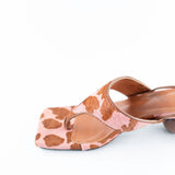 Malu Pony Hair Lace Up Thong Sandal with Ball Heel in Cow Print