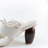 Raina Lace Up Sandal with Wooden Heel in White