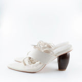 Raina Lace Up Sandal with Wooden Heel in White