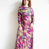 Leena Long Sleeve Cross Neck Maxi Dress with Gold Beads with Scarf