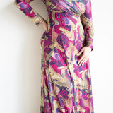 Leena Long Sleeve Cross Neck Maxi Dress with Gold Beads with Scarf